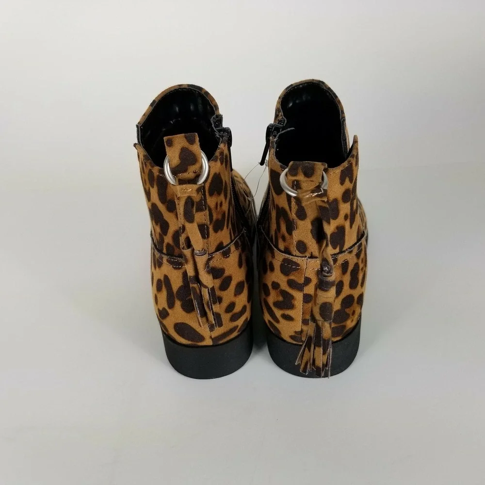 Wonder Nation Girls Size 4 Leopard Print Ankle Boot Flexible Outsole‎ Tassel Zip